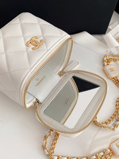 ChanelSmall Vanity With Chain White For Women, Women’s Bags 4.3in/11cm