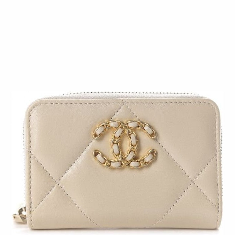 CHL 19 CARD HOLDER WITH ZIPPER LEATHER CREAM WALLET