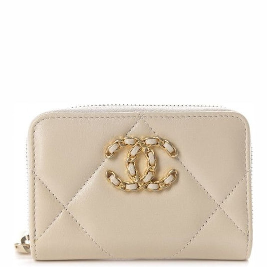 CHL 19 CARD HOLDER WITH ZIPPER LEATHER CREAM WALLET