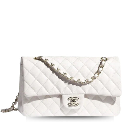CHL CLASSIC MEDIUM FLAPBAG SILVER HARDWARE WHITE