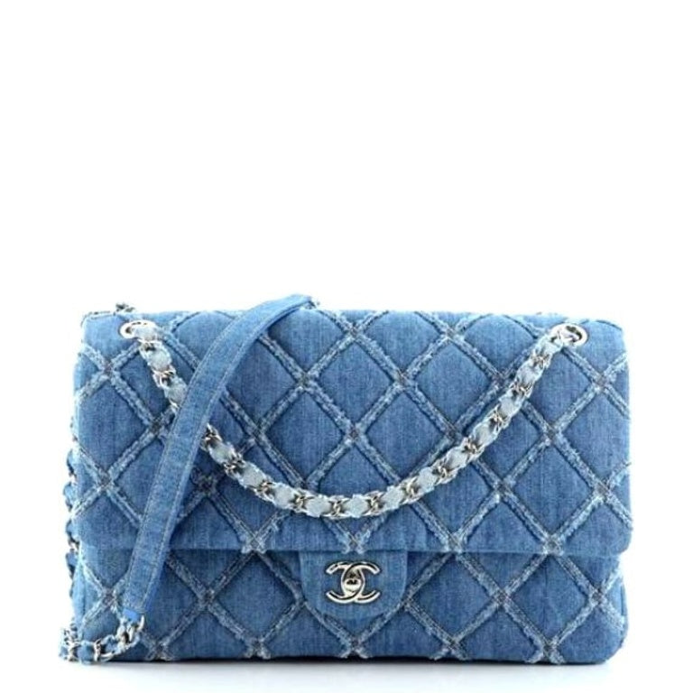 CHL CHAIN FLAP QUILTED DENIM JUMBO BLUE 25CM