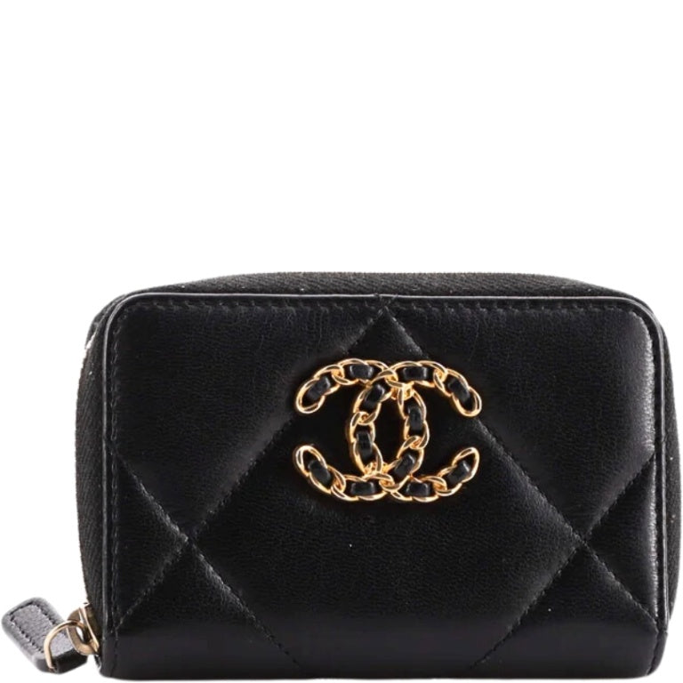 CHL 19 CARD HOLDER WITH ZIPPER LEATHER BLACK WALLET