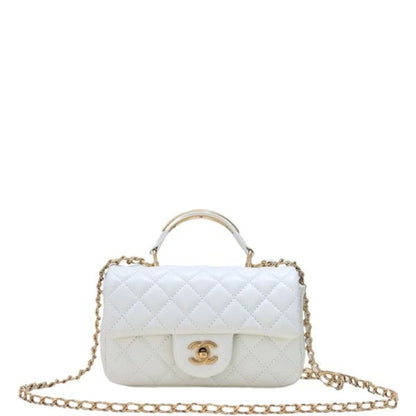 CHL 22B FLAP BAG WITH GOLD HARDWARE TOP HANDLE WHITE 21CM AS2431