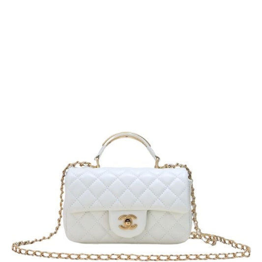 CHL 22B FLAP BAG WITH GOLD HARDWARE TOP HANDLE WHITE 21CM AS2431