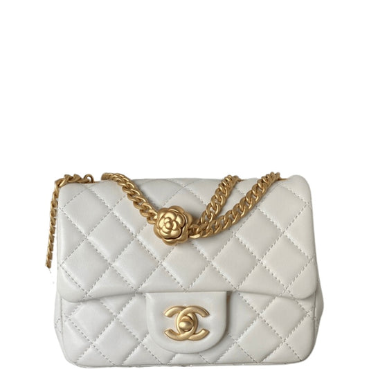 CHL WHITE RECTANGULAR MINI FLAP BAG 18CM