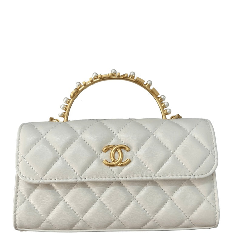 CHL LAMBSKIN MINI KELLY FLAP BAG WHITE 17CM