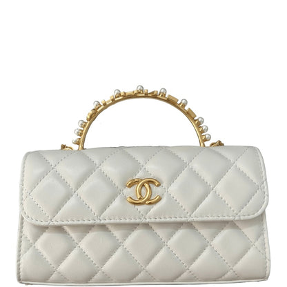 CHL LAMBSKIN MINI KELLY FLAP BAG WHITE 17CM