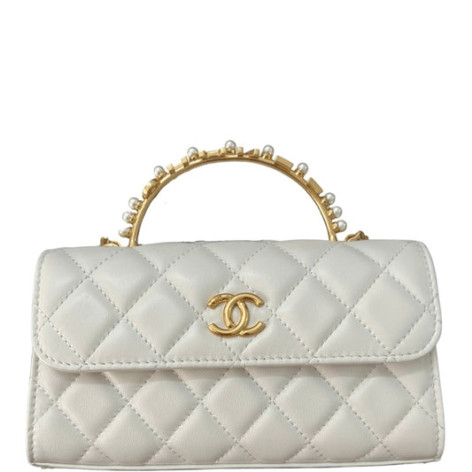 CHL LAMBSKIN MINI KELLY FLAP BAG WHITE 17CM
