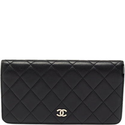 CHL BLACK QUILTED LAMBSKIN CLASSIC LONG FLAP WITH SILVER HARDWARE WALLET 19.5CM