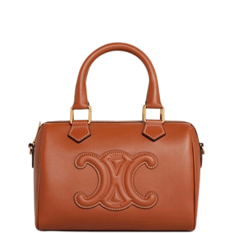 CE  SMALL BOSTON BAG IN SMOOTH CALFSKIN WITH CUIR TRIOMPHE BROWN