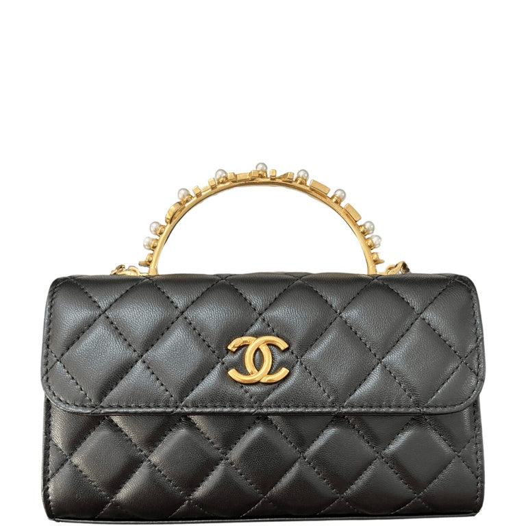 CHL LAMBSKIN MINI KELLY FLAP BAG BLACK 17CM
