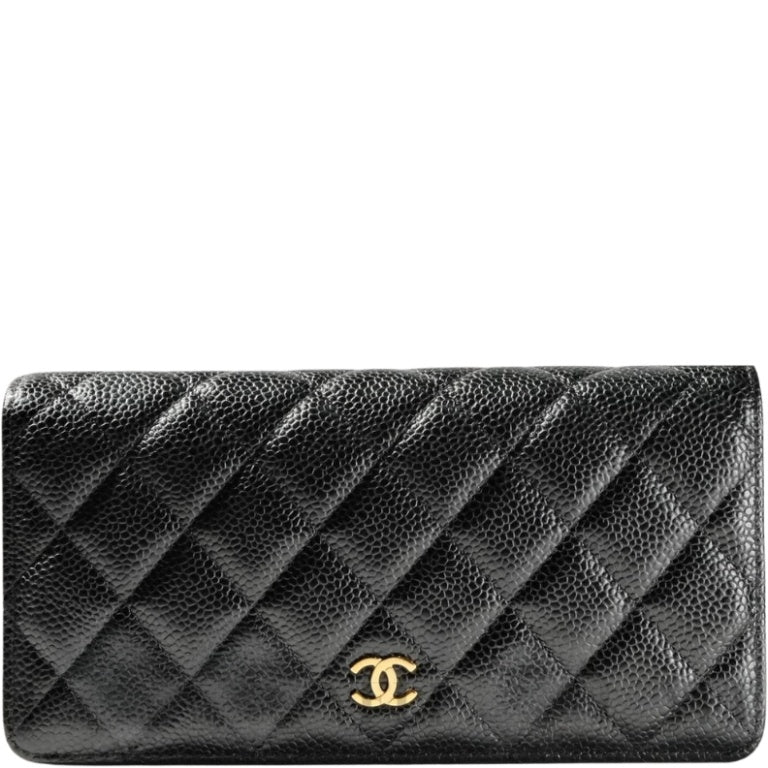 CHL BLACK QUILTED LAMBSKIN CLASSIC LONG FLAP WALLET 19.5CM