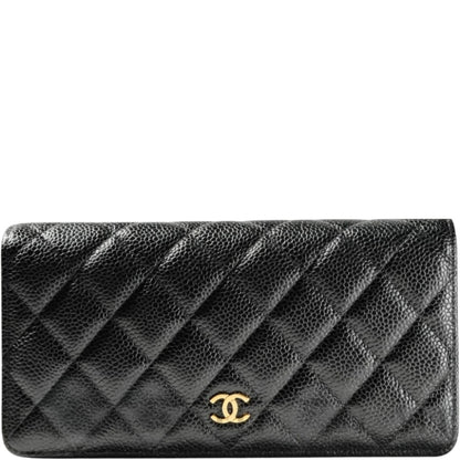 CHL BLACK QUILTED LAMBSKIN CLASSIC LONG FLAP WALLET 19.5CM