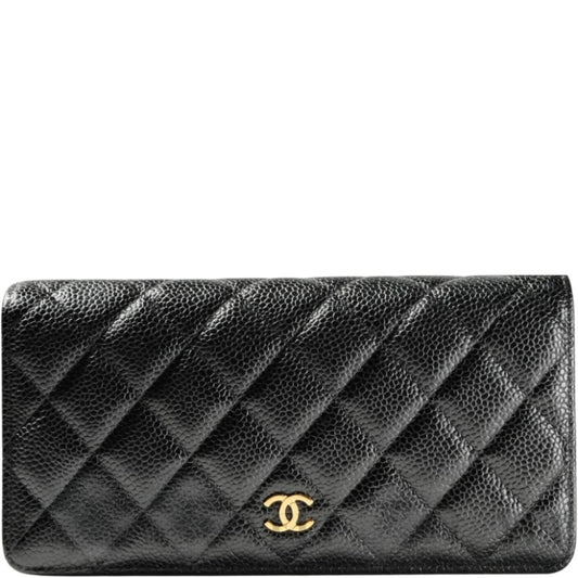 CHL BLACK QUILTED LAMBSKIN CLASSIC LONG FLAP WALLET 19.5CM