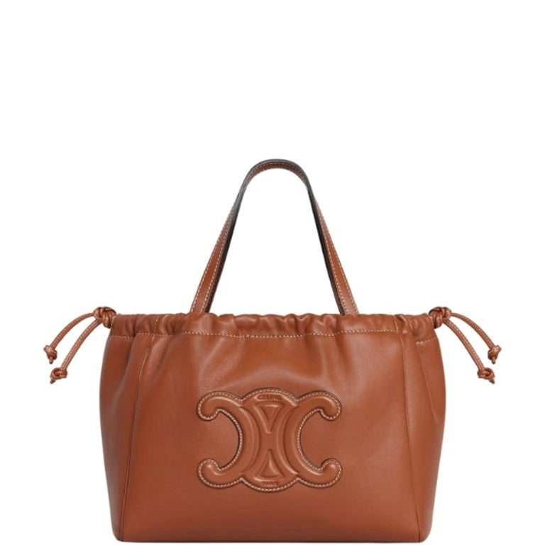 CE SMALL CABAS DRAWSTRING CUIR TRIOMPHE IN SMOOTH CALFSKIN BROWN 24CM