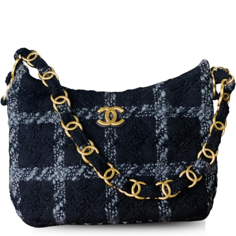 CHL TWEED BLACK HOBO BAG 6,9IN/17,5CM