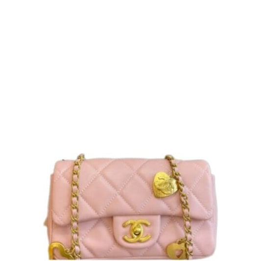 CHL FLAP BAG WITH HEART CC CHARM PINK 20CM