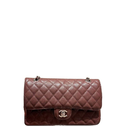 CHL MEDIUM CLASSIC FLAP BAG SILVER HARDWARE BROWN 26CM A01113