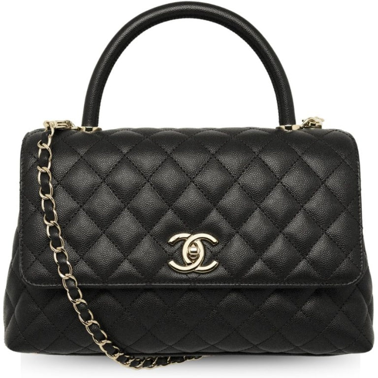 CHL LARGE FLAP BAG WITH TOP HANDLE BLACK 11IN/28CM