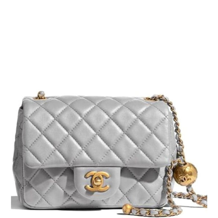 CHL PEARL CRUSH QUILTED FLAP BAG GREY 20CM