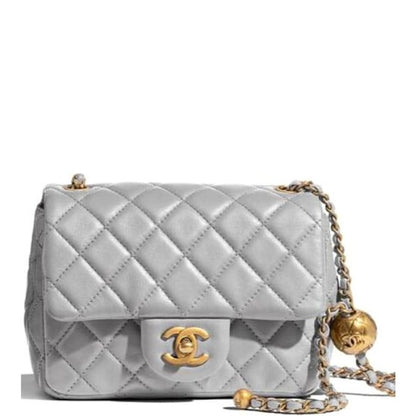 CHL PEARL CRUSH QUILTED FLAP BAG GREY 20CM