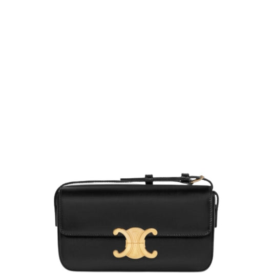 CE TRIOMPHE SHOULDER BAG IN SHINY CALFSKIN BLACK