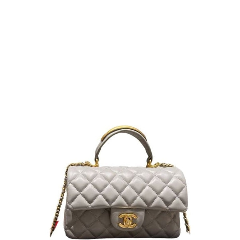 CHL 22B FLAP BAG WITH GOLD HARDWARE TOP HANDLE GREY 20CM AS2431