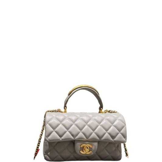 CHL 22B FLAP BAG WITH GOLD HARDWARE TOP HANDLE GREY 20CM AS2431