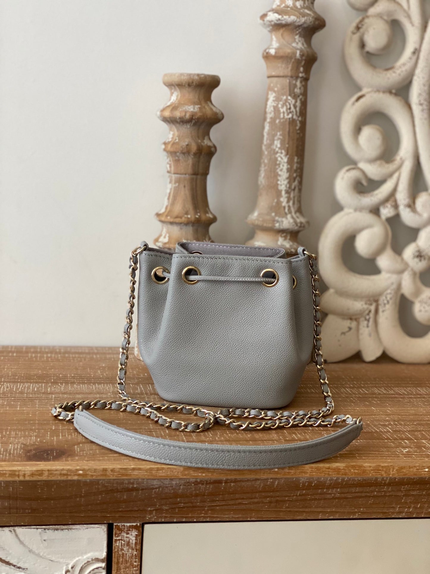 ChanelMini Bucket Bag With Strap Gray For Women, Women’s Bags 4.9in/12.5cm