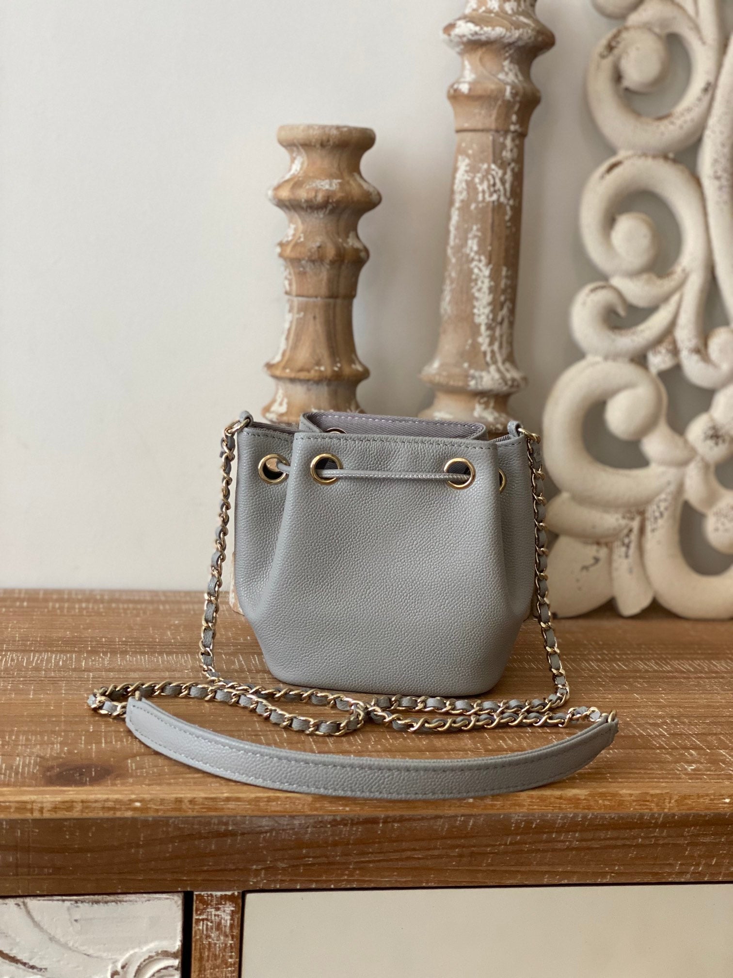 ChanelMini Bucket Bag With Strap Gray For Women, Women’s Bags 4.9in/12.5cm