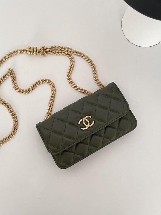 ChanelWallet With Strap Dark Green For Women, Women’s Bags 6.7in/17cm